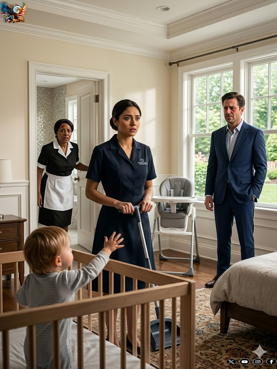 I was hired to clean a billionaire’s mansion, not to outlive his daughter. When I arrived at the baby’s room, the twenty-sixth nanny was bleeding, shaking, and screaming, “That child isn’t normal!” Then the baby saw me and went completely silent. Her father looked at me as if I had performed a miracle. “She hasn’t stopped crying in months,” he whispered. I should have left that night… but the moment she reached out to me, I knew that house held something terrifying.