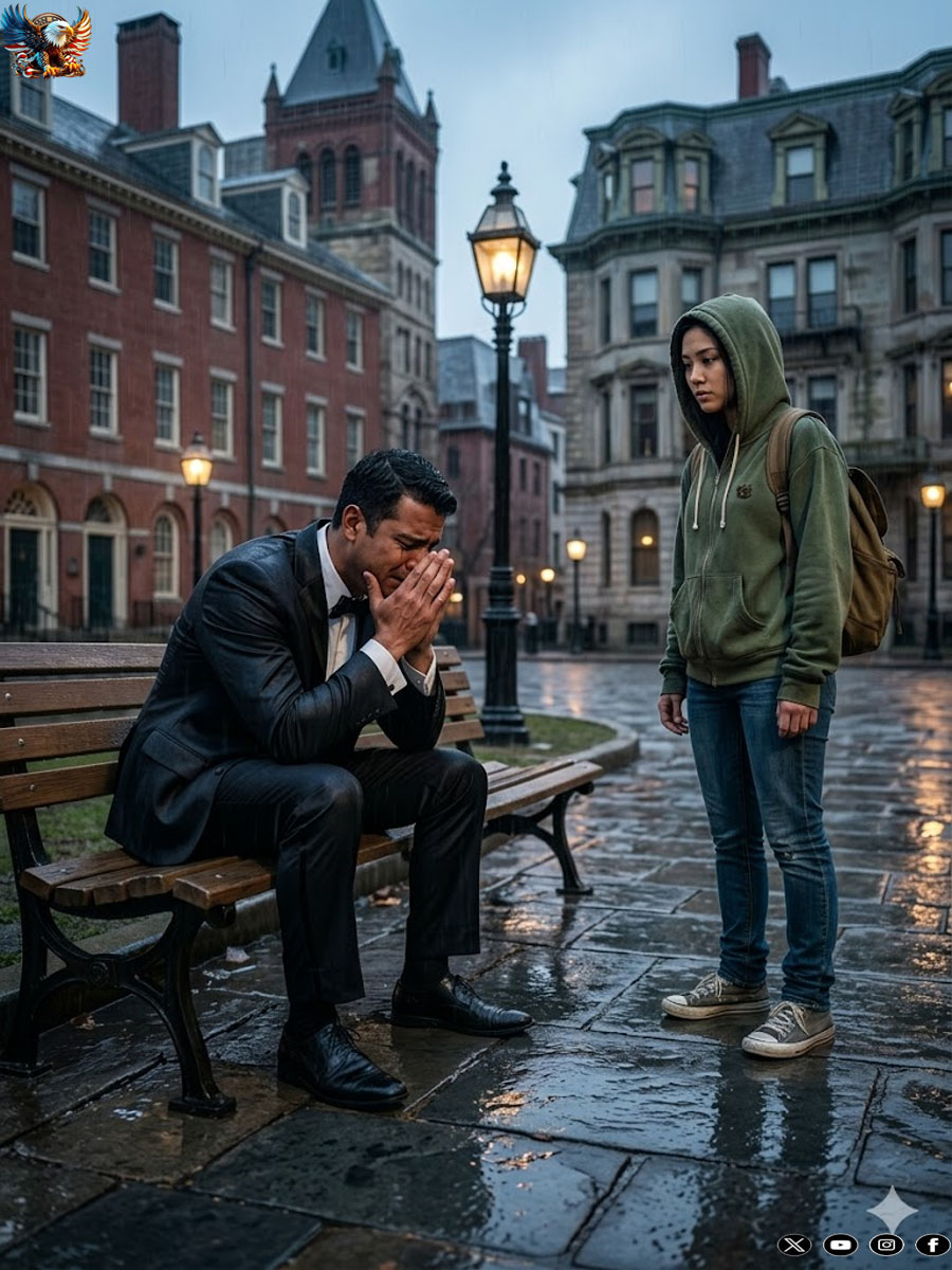 I was the kind of man people envied: private jets, headlines, a fortune big enough to drown out any trouble. But that night, I was weeping alone on a broken park bench, like a man who was already dead. Then she stepped out of the rain, looked me in the eye, and said, “You have money… so why do you look poorer than me?” I should have been offended. Instead, I froze.
