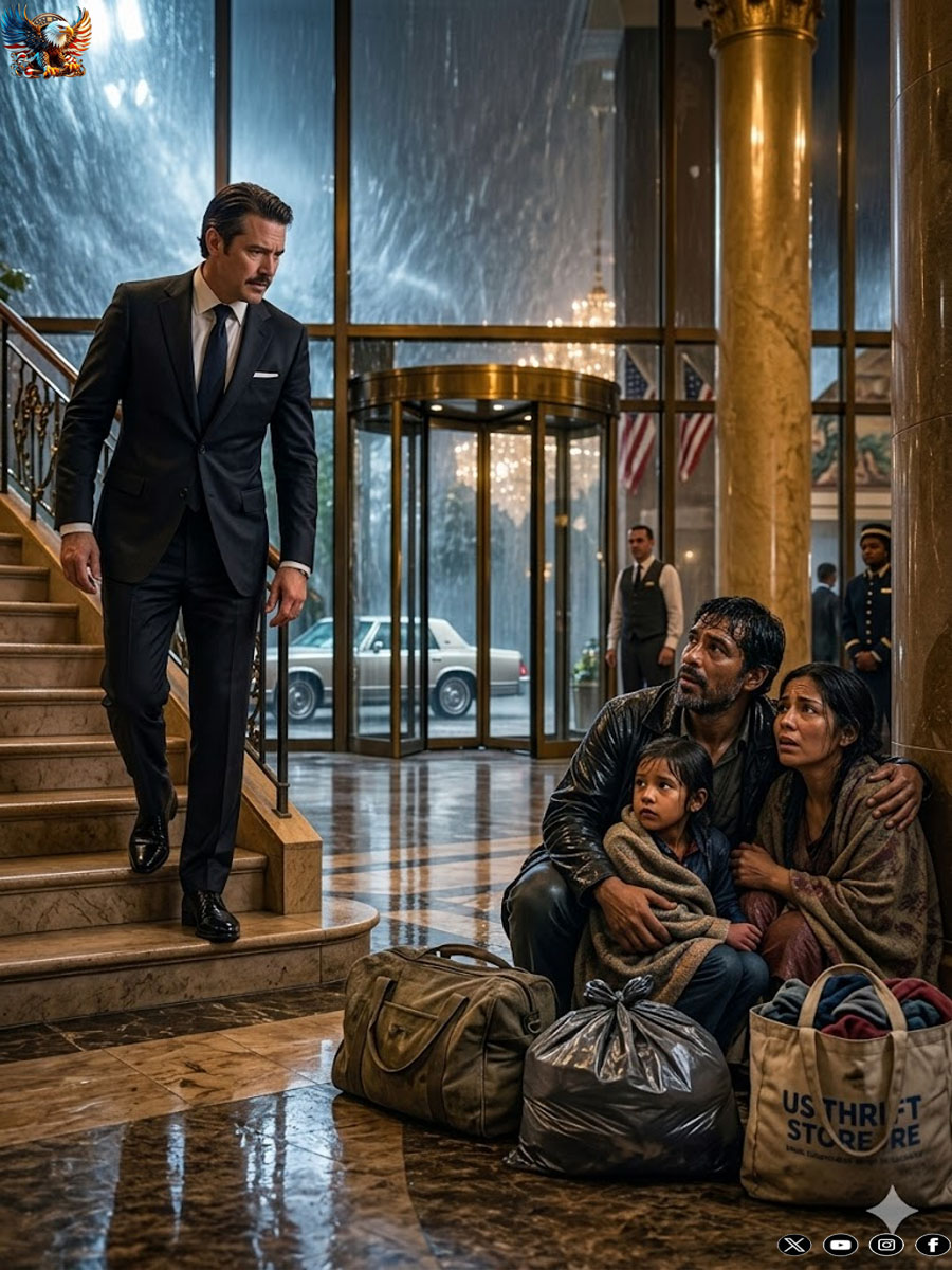 A poor family fled the storm without money to pay for a hotel… The owner of a 5-star hotel saw them huddled in the lobby and invited them to stay for free in a VIP room, and the truth behind his act brought everyone to tears…