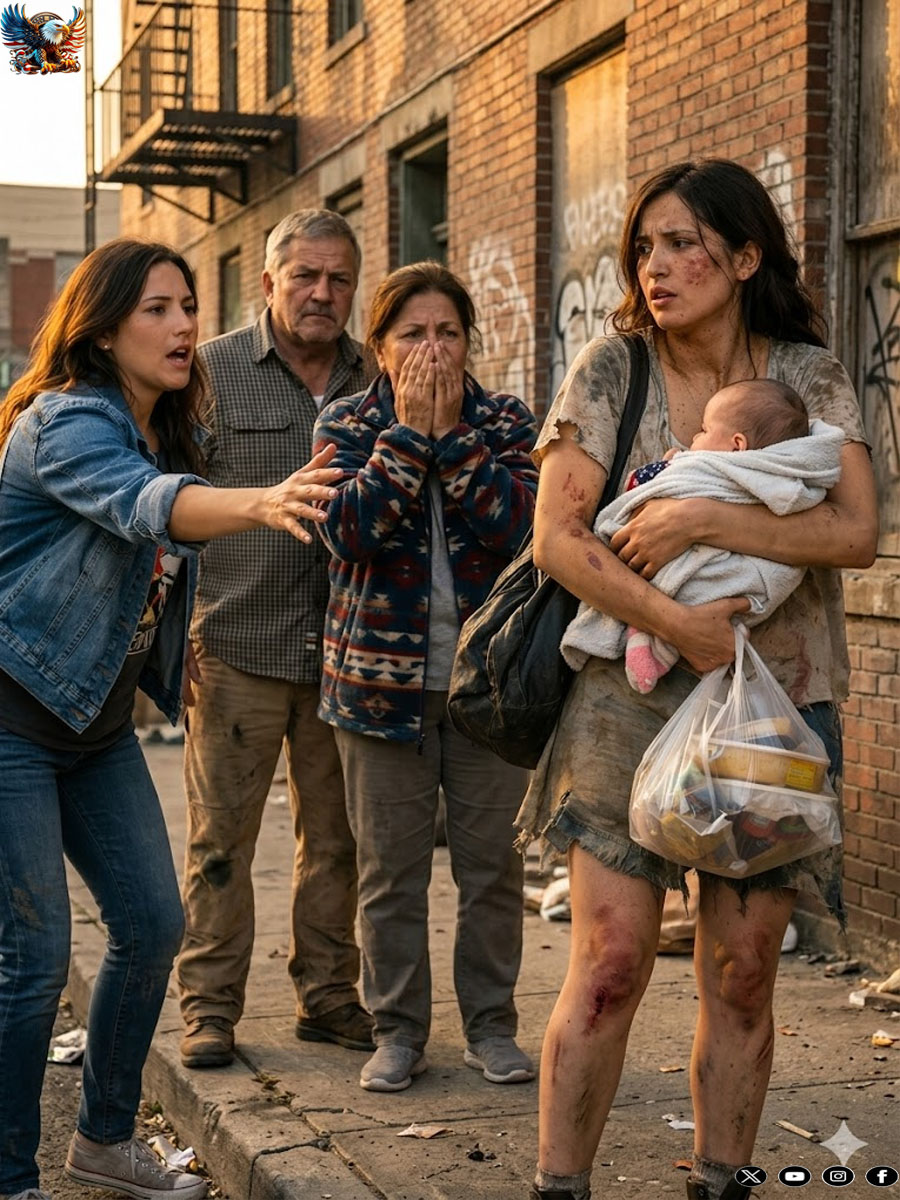My sister froze when she saw me: my hair stuck to my face with sweat, my lip split, my arms covered in bruises, my dress wrinkled and dirty, walking with difficulty, carrying a newborn wrapped in a thin, worn blanket.