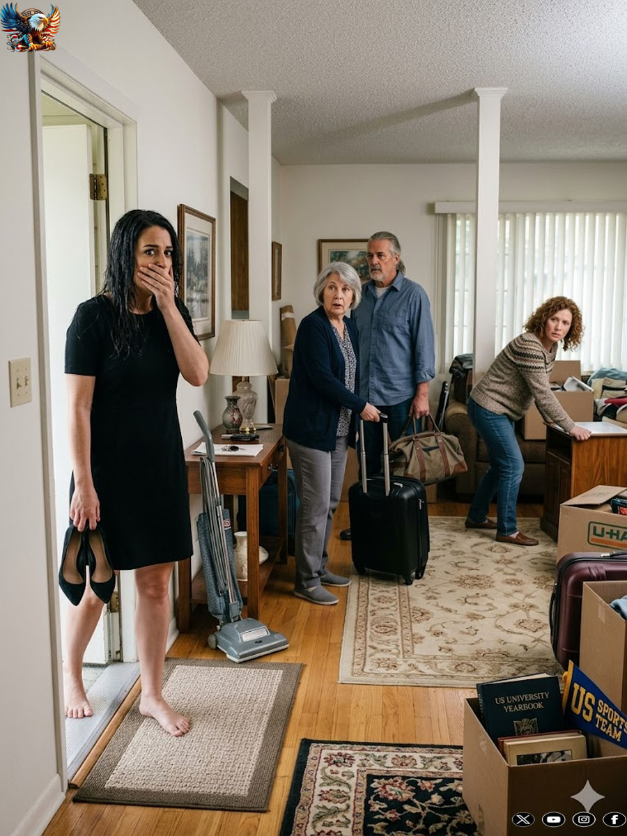 After my husband’s funeral, I returned home in my black dress, which still clung to my skin. I opened the door… and found my mother-in-law and eight other family members packing their bags as if it were a hotel.