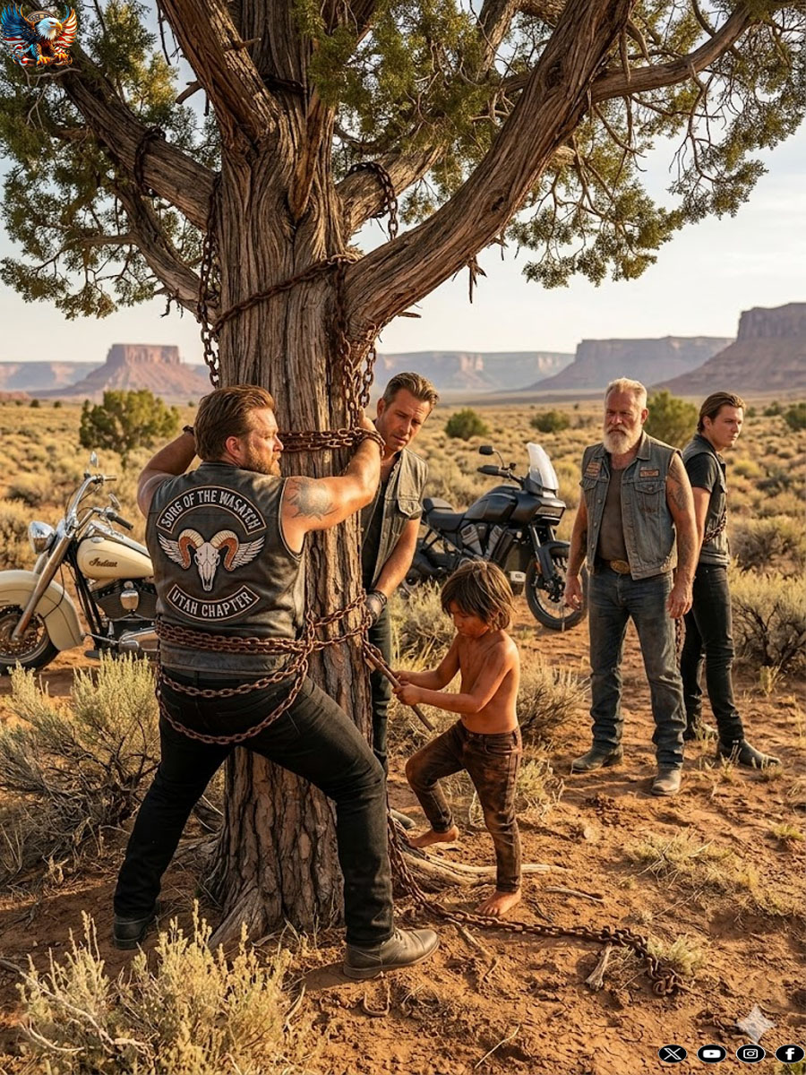 The boy discovered four members of the Hell’s Angels gang chained to a tree; his next action astonished 2,000 bikers.