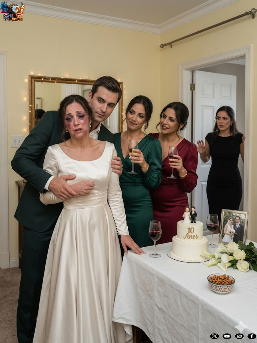 A wife arrived at her anniversary dinner with a black eye and 50 silent guests… but when her twin sister opened the door, the husband realized his secret could no longer be hidden.