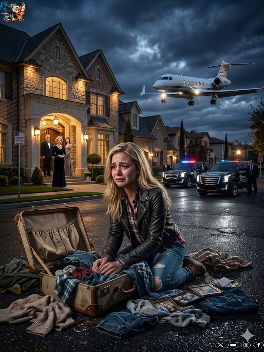 Her adoptive family threw her out of the house to humiliate her forever, but no one imagined that that same night her secret boyfriend would arrive in a private jet with the president and turn her worst misfortune into the beginning of a completely new life