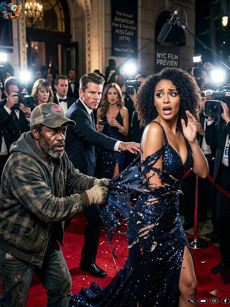 The homeless man tore the billionaire’s dress to save her life… But what she did next left everyone completely shocked…