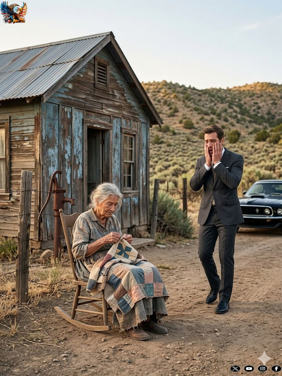 He became a millionaire and returned for the old woman who helped him; he cries when he finds her abandoned.