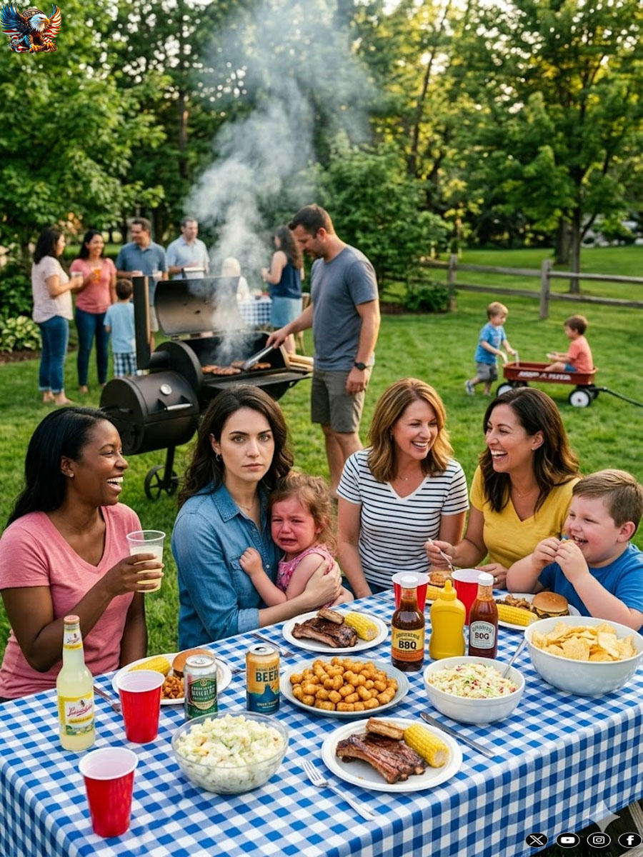 The backyard smelled like burned charcoal, watermelon rinds, sunscreen, and the kind of forced happiness families manufacture when they’ve spent too many years avoiding the truth.