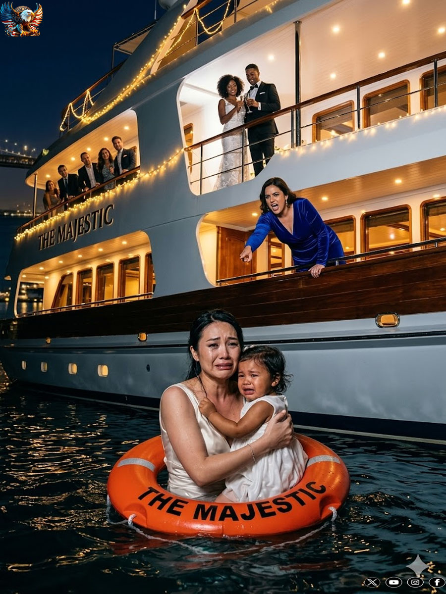 At my sister’s wedding, my mom shoved her ‘single mom’ daughter and ‘orphan ‘ granddaughter off the deck into the freezing harbor. “Your sister married a CEO—unlike you, who only brings shame to us,” my mother sneered. My father roared, “Know your place!” The 100 elite guests actually laughed and clapped. But their laughter died 2 minutes later when 3 black helicopters surrounded the yacht… and a secret billionaire stepped out to destroy their entire life…