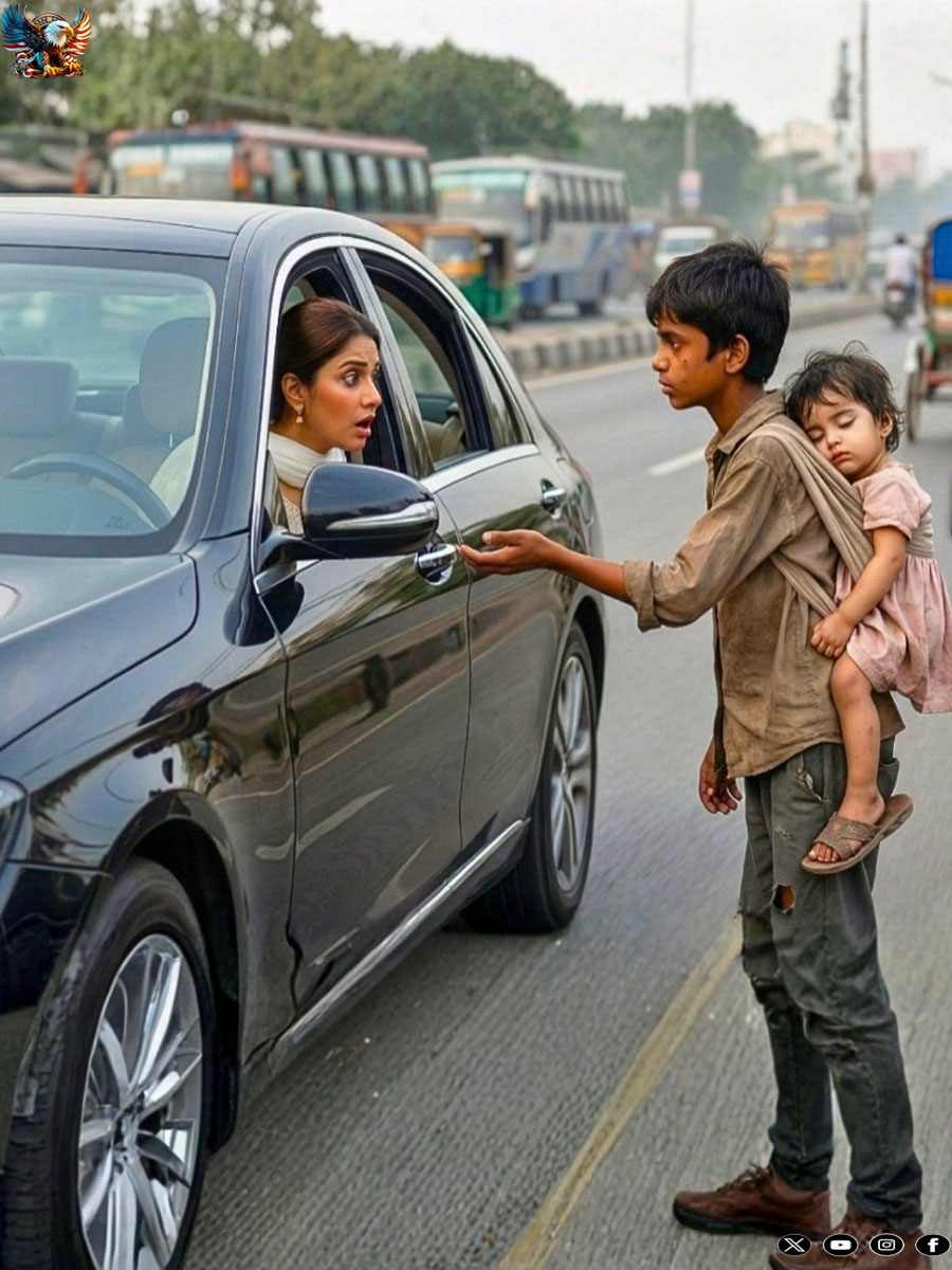 The millionaire rolled down her window to give him alms… and recognized her missing daughter in his arms.
