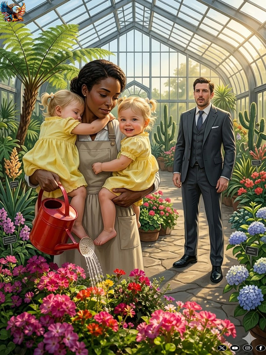 A MILLIONAIRE ARRIVES HOME EARLY… AND FINDS HIS MAID WATERING FLOWERS WITH HIS TWIN DAUGHTERS…