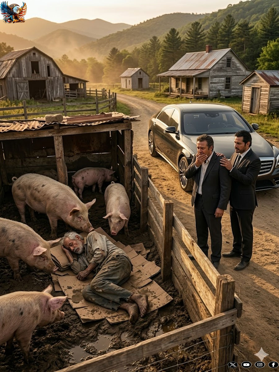 The millionaire son returned to town… and found his father sleeping in the neighbors’ pigpen…