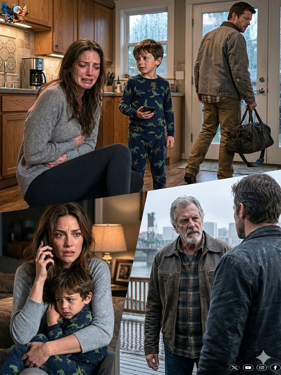 My husband cracked my ribs against the kitchen floor, then checked his phone and walked out into the rain. My five-year-old son found me curled by the cabinet and whispered, “This is what grandpa is for.” He pulled my phone from his tiny pajama pocket, called my father, and said, “Grandpa, come now. Mama can’t breathe.” Two and a half hours later, three knocks hit my bedroom door….