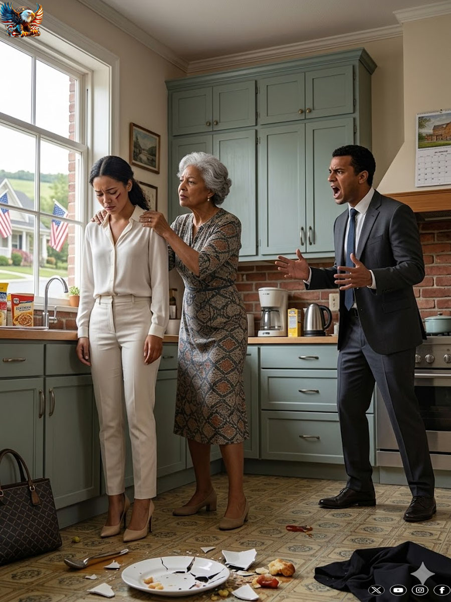 My mother-in-law tore my dress to humiliate me in my own kitchen; the next day, her son lost his job, the house, and the keys.