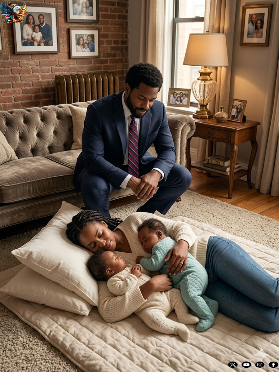 The millionaire walked in at midnight and froze when he saw the cleaning lady sleeping next to her twins.