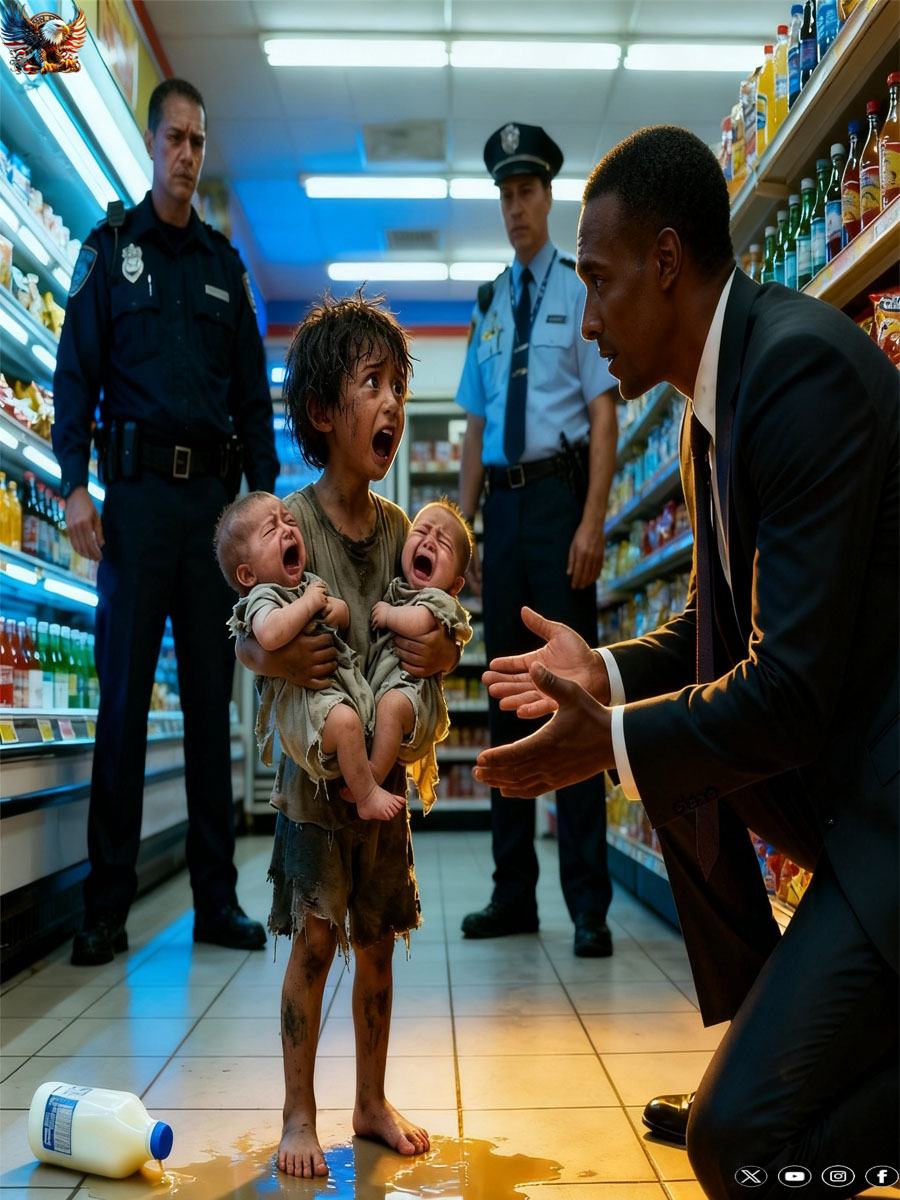 A homeless girl was reported to the police by a store manager for stealing a carton of milk for her two younger siblings, who were crying weakly from hunger; suddenly, a millionaire who witnessed the scene stepped forward.