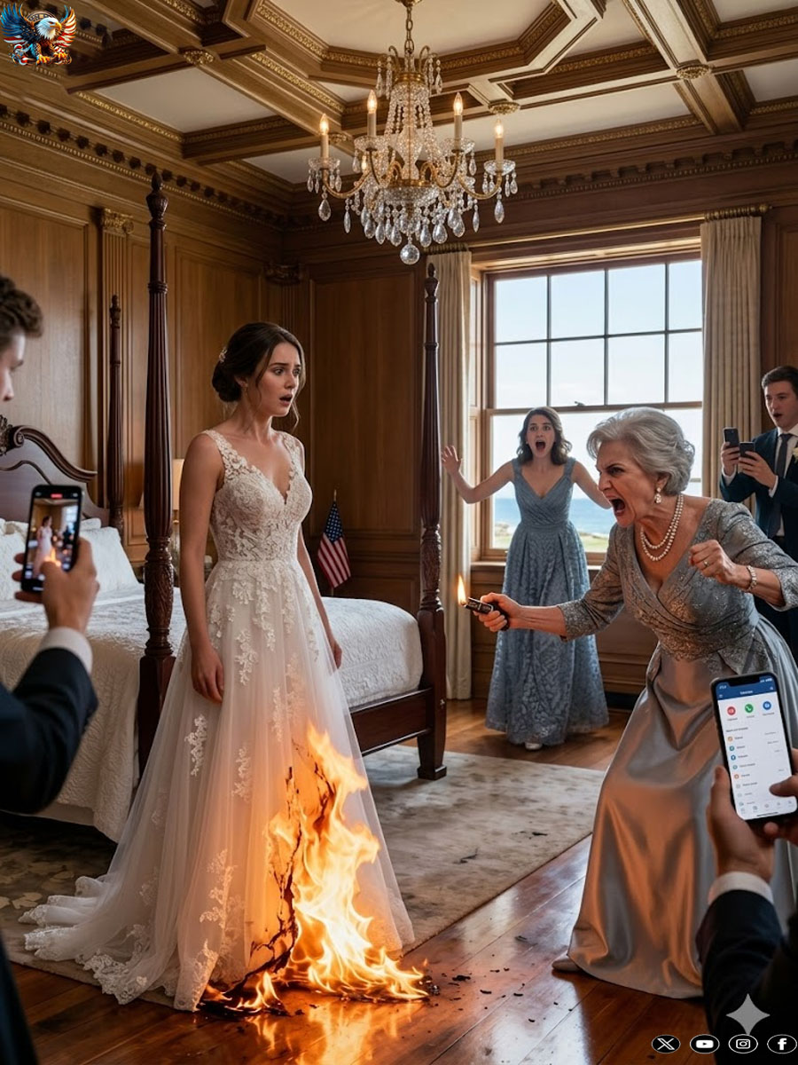 My mother-in-law set my wedding dress on fire in front of me right before the ceremony, laughing as the fabric burned, ‘now you can’t marry my son!’ she declared. I calmly said, ‘you have no idea what you just did,’ and she panicked when I…