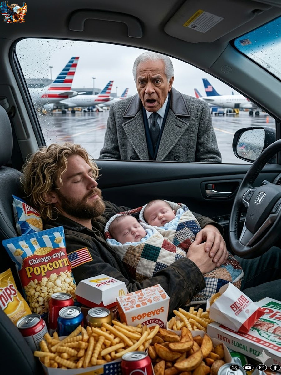 At the airport parking lot, I found my son sleeping in his car with his twins