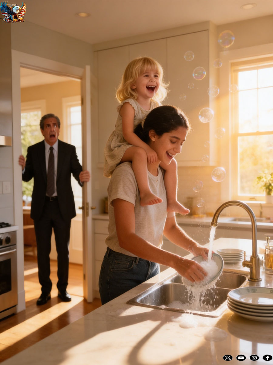 The billionaire arrives home early and nearly collapses from what he sees.