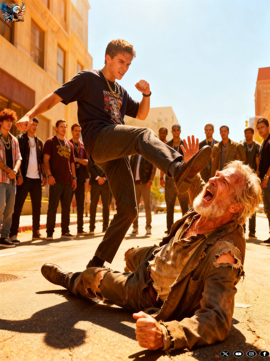 MILLIONAIRE’S SON KICKED AN ELDERLY MAN — without knowing it was his FATHER IN DISGUISE testing his CHARACTER… “Useless old man, get out of the way.”