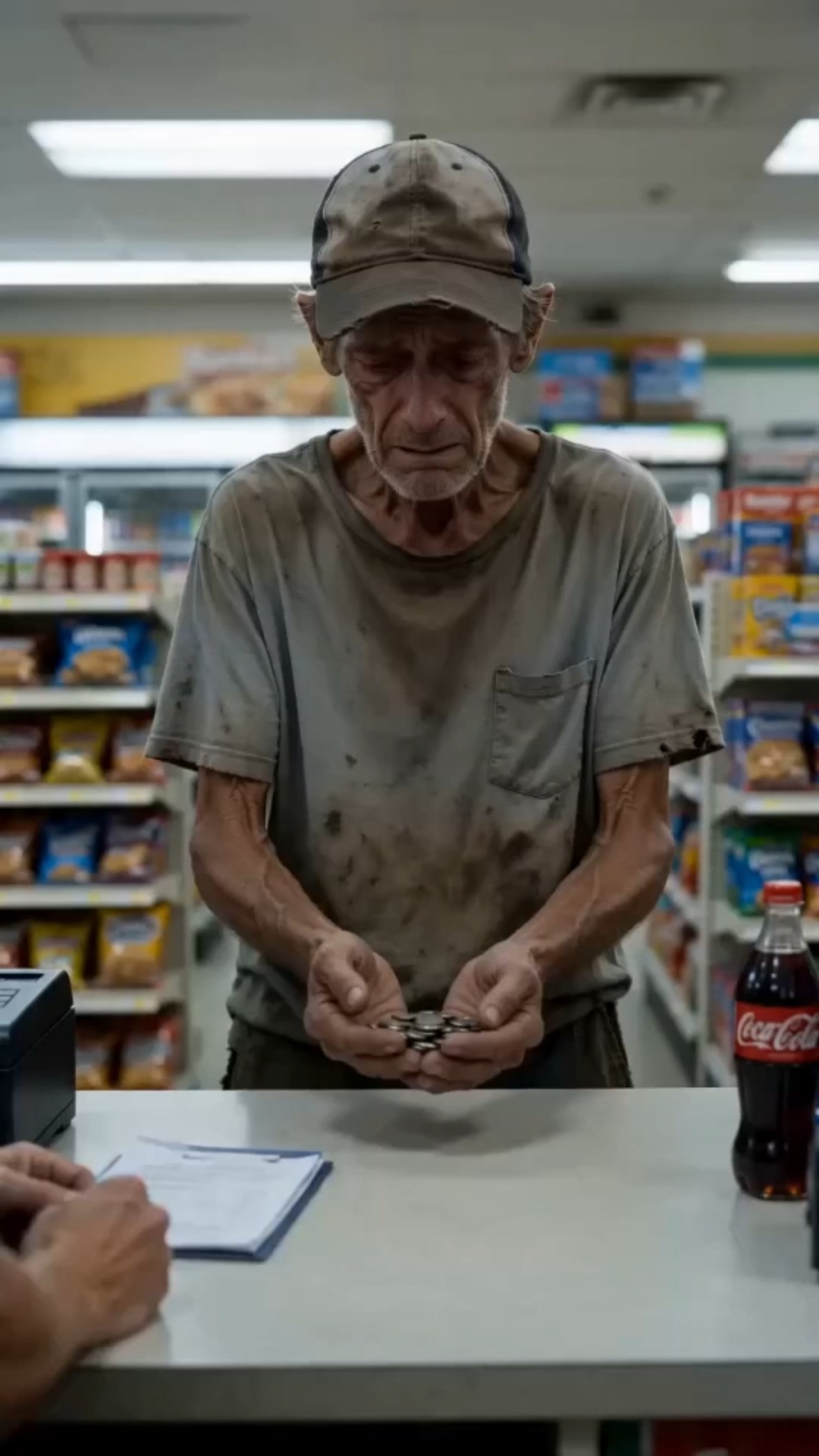 The Rich Woman Bought a Homeless Man a Coke After the Cashier Threw His Coins Back—Then He Revealed the Secret Her Family Had Buried for Twenty Years