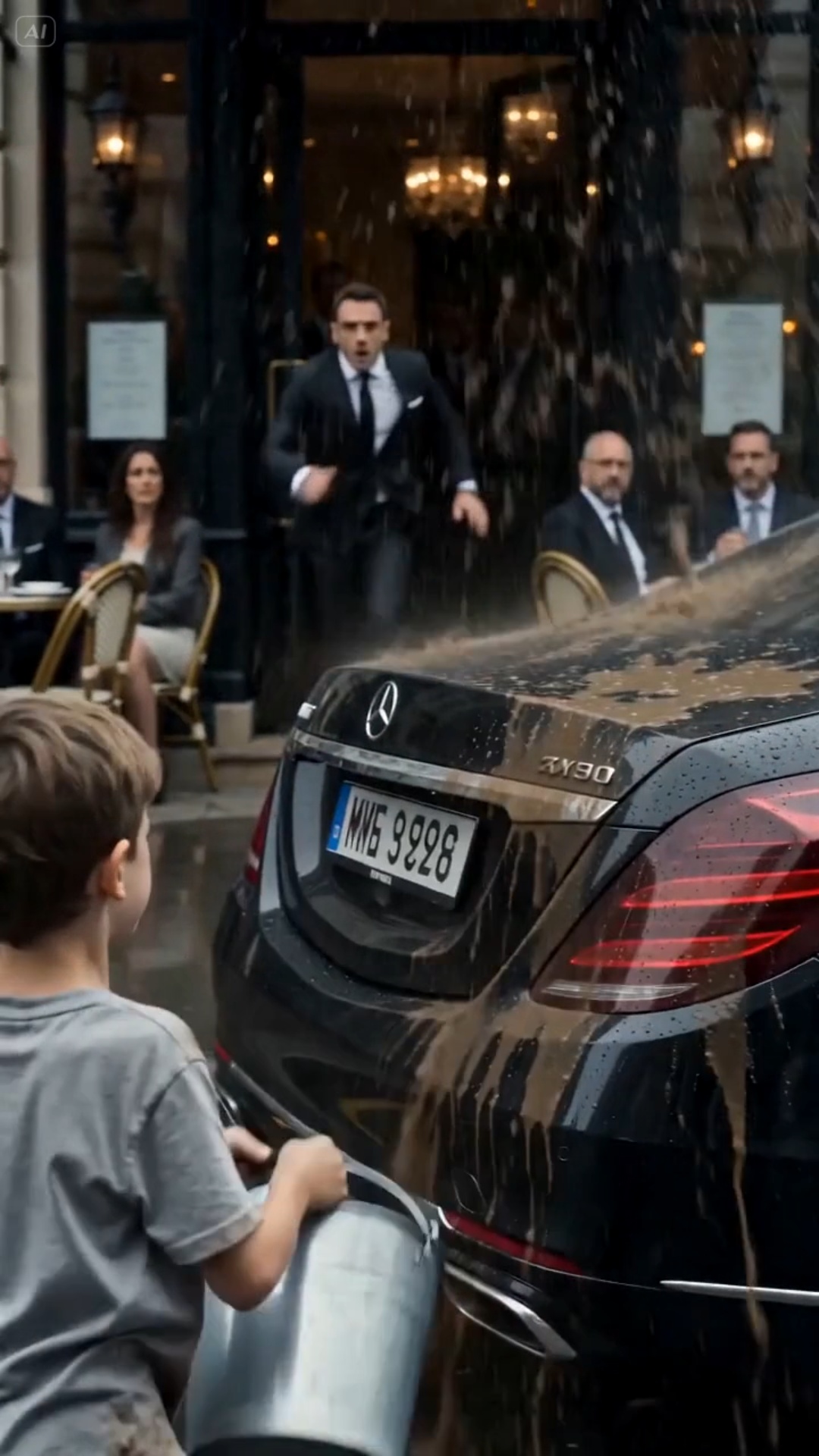 A LITTLE BOY THREW DIRTY WATER ON A BILLIONAIRE’S MERCEDES — THEN ONE NAME STOPPED THE ENTIRE STREET