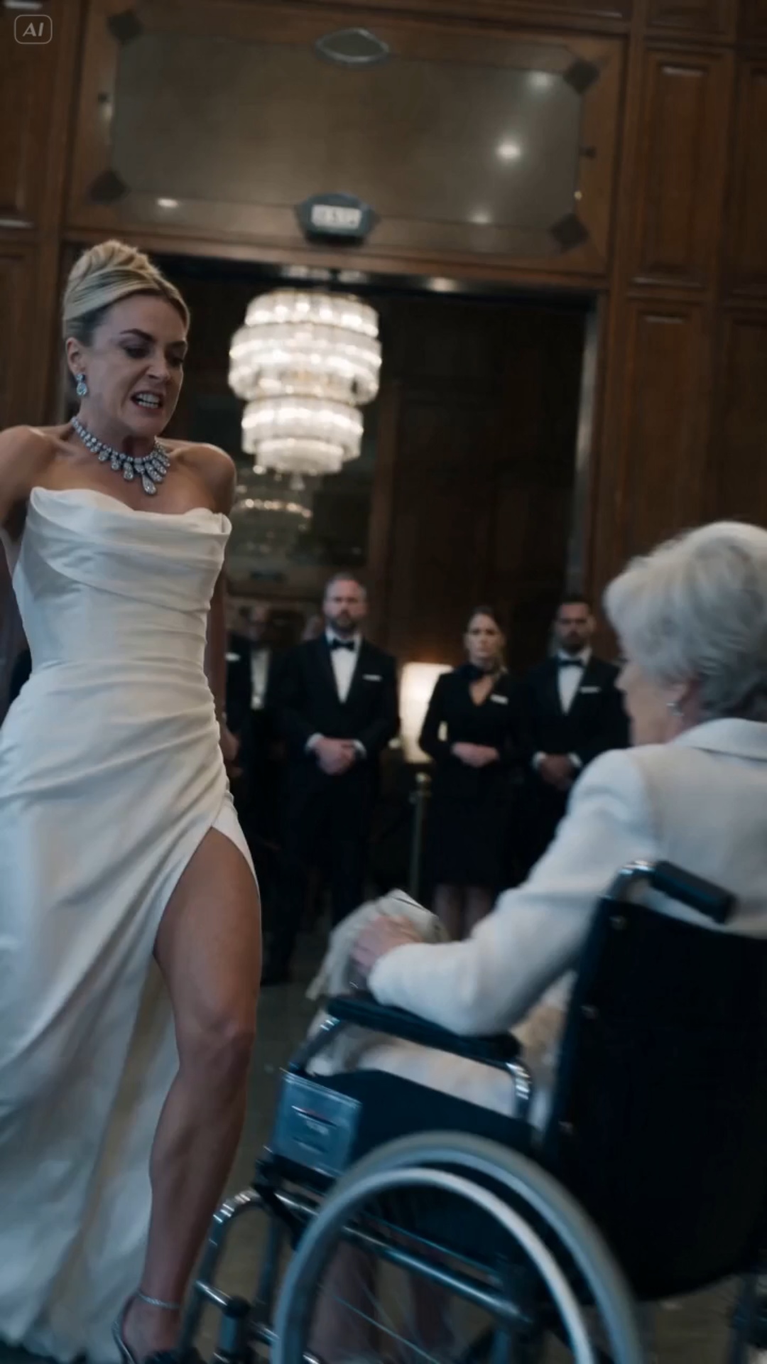 A BILLIONAIRE SOCIALITE KICKED A DISABLED WOMAN OUT OF HER WHEELCHAIR — THEN A BLACK SEDAN CRASHED THROUGH THE HOTEL LOBBY (PART 1)