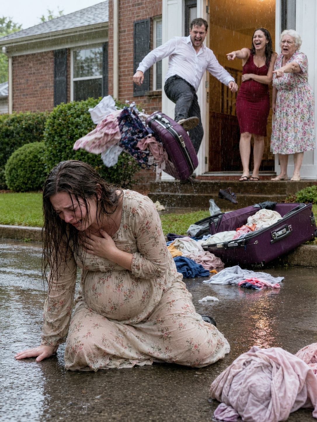 My husband threw me—six months pregnant—into the rain while his mistress stood beside him laughing. His mother spat in my face and said, “YOU NEVER BELONGED IN THIS FAMILY.” I picked up my mother’s ring, called one number, and whispered, “DAD… COME GET ME. BRING LEGAL.” Fifteen minutes later, black SUVs filled the street—and the man who called me “nothing” learned whose world he had been living in all along.