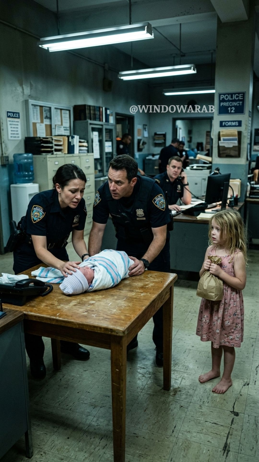 It Was Meant to Be Just Another Calm, Ordinary Night at a Small-Town Police Station — Until a Barefoot Little Girl Walked In Clutching a Crumpled Paper Bag and Softly Said Something That Stopped Everyone in Their Tracks…