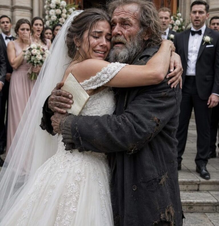 On my wedding day, a poor, ragged man begged to hug me just once… I called security, but then a photo fell from his pocket, revealing a truth that left us all in shock