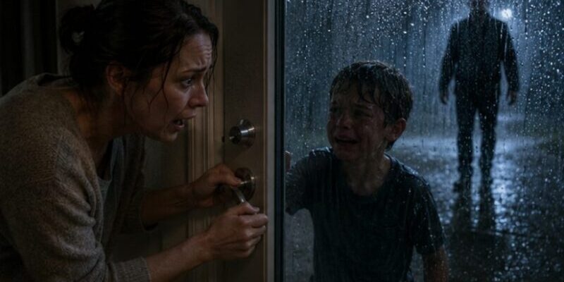 I Locked My 7-Year-Old Son Outside in the Rain to Teach Him a Lesson… But When I Tried to Open the Door, Someone Was Already Standing Behind Him