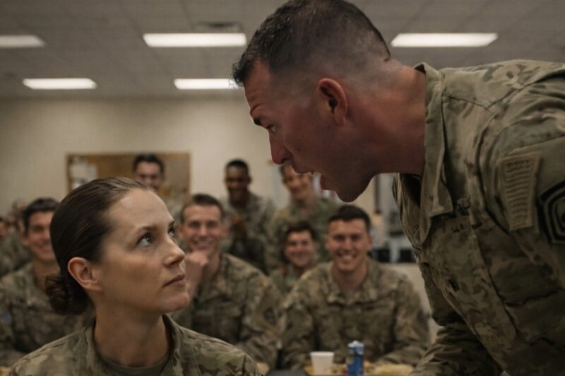 Four cheeky recruits decided to mock a woman, thinking they were dealing with the weaker sex, but within seconds they regretted their audacity.