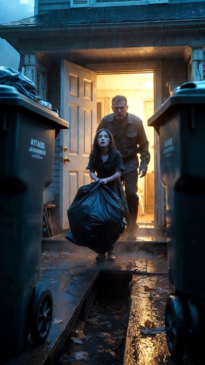 When Ethan Came Home Early, His Daughter Was Dragging a Trash Bag Beside the Bins — What She Whispered About the Room Under the Floor Exposed the House’s Buried Horror
