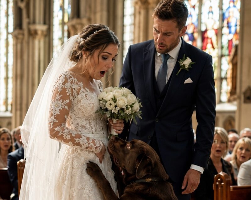 During the wedding, just moments before the bride was about to walk to the altar, her dog sank its teeth into the hem of her wedding dress and began barking frantically. Every guest, and even the bride herself, was convinced the dog had simply gone mad—until this happened…