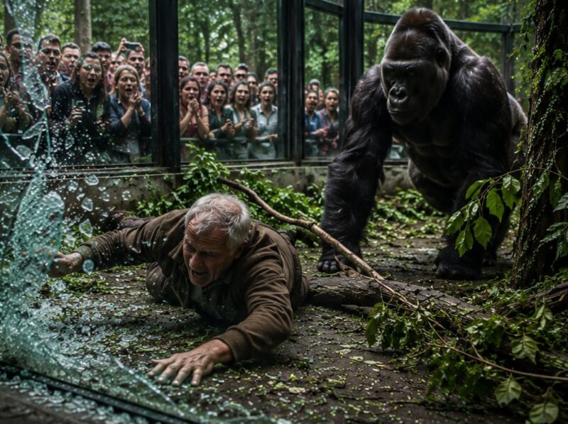 An elderly man accidentally fell into the enclosure of a massive gorilla right in front of hundreds of visitors: people were already certain that a tragedy would happen within seconds, but the animal’s actions left the entire zoo in shock