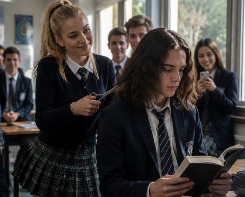 Everyone laughed when the most popular girl in school decided to publicly cut a quiet classmate’s hair. But none of them could have imagined the secret hidden behind this seemingly harmless boy