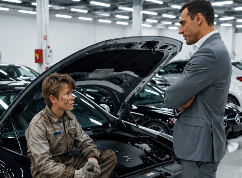 “If you can fix this car, I’ll give you the entire dealership,” the billionaire said with a smirk to a homeless boy, never imagining what the boy would do next…