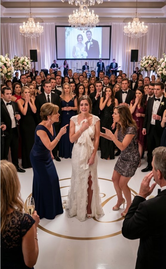 “I didn’t take your ring,” I whispered, but my mother’s slap of a voice cut through the wedding hall. “Then let’s see what you’re hiding.” In front of 200 stunned guests, my mother and new sister-in-law lunged at me, clawing at my dress, tearing silk and dignity apart as I screamed in humiliation. They thought they were burying me in shame. They had no idea whose daughter they had just destroyed