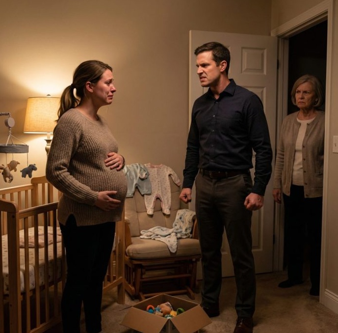 I used to believe love meant sacrifice -until the night my mother-in-law smiled in the nursery, my husband looked me in the eyes, and I heard him say, “Maybe now you’ll finally learn your place.” I was six months pregnant when the man I trusted most became the one I feared most. What happened after that nearly destroyed me… but it also exposed a truth no one saw coming.