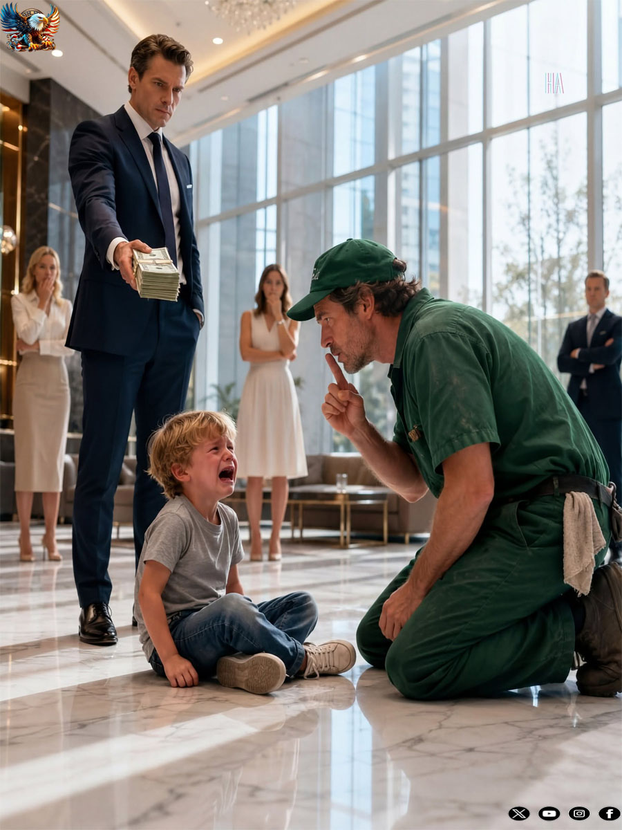 Full story: The billionaire CEO offered $750,000 to calm her screaming son, but the janitor only whispered one word
