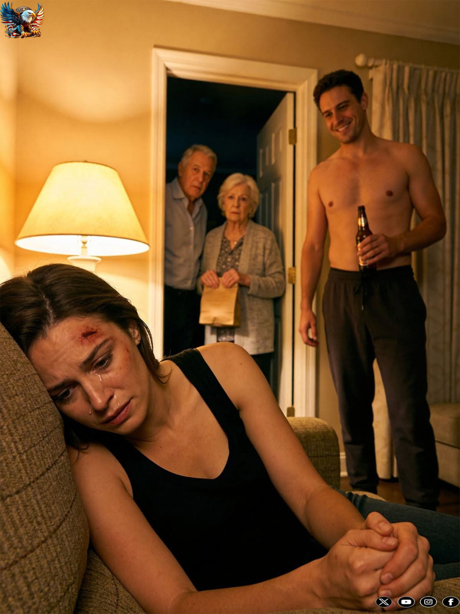 After my husband hit me, my parents noticed the bruise, said nothing, and left without a word. He leaned back with a beer, smiling. “What a polite family.” But half an hour later, the door opened again. This time, I stood up. And he fell to his knees.