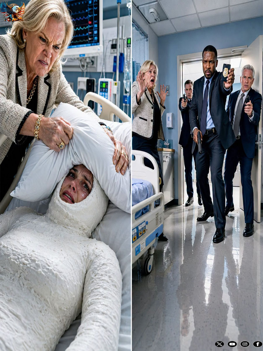 If you look at the right side of this photo, you’ll see federal agents catching a wealthy socialite in the act. But look at the left side: see the subtle smile on my bruised face under that synthetic pillow as I finally pull the trigger on my own trap.