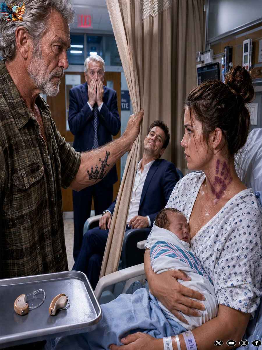 Lying in the maternity ward, I held my newborn while my husband openly mocked my pain. Then my elderly Uncle Ray came in with apple muffins. My husband laughed at the old man, until Ray took off his headphones, closed the curtains, and revealed the faded tattoo that made my billionaire father-in-law’s stomach churn.