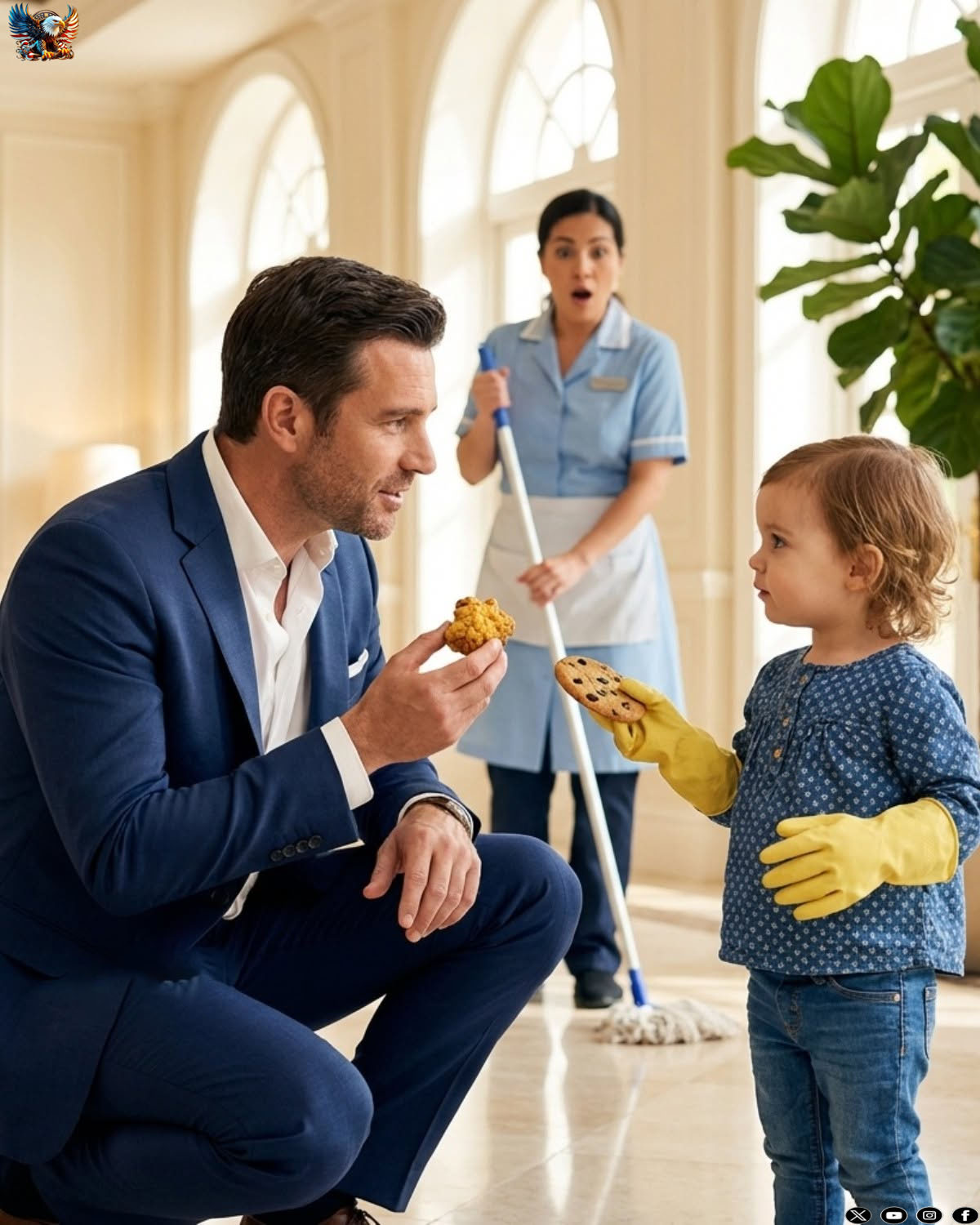 EVERYONE FEARED LOOKING THE MILLIONAIRE IN THE EYES… UNTIL THE JANITOR’S LITTLE GIRL WALKED INTO HIS OFFICE WITH A COOKIE AND A SECRET THAT BROKE HIM OPEN