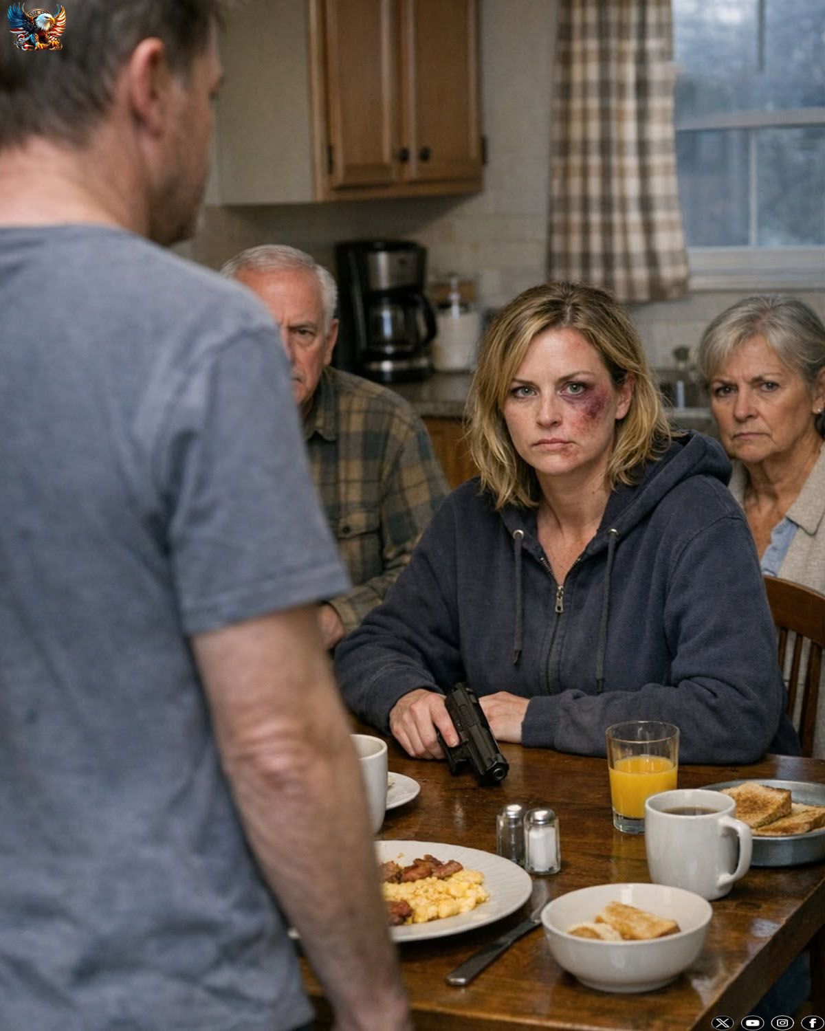 HE CAME DOWN SMILING AFTER HITTING YOU… THEN HE SAW WHO WAS WAITING AT THE BREAKFAST TABLE
