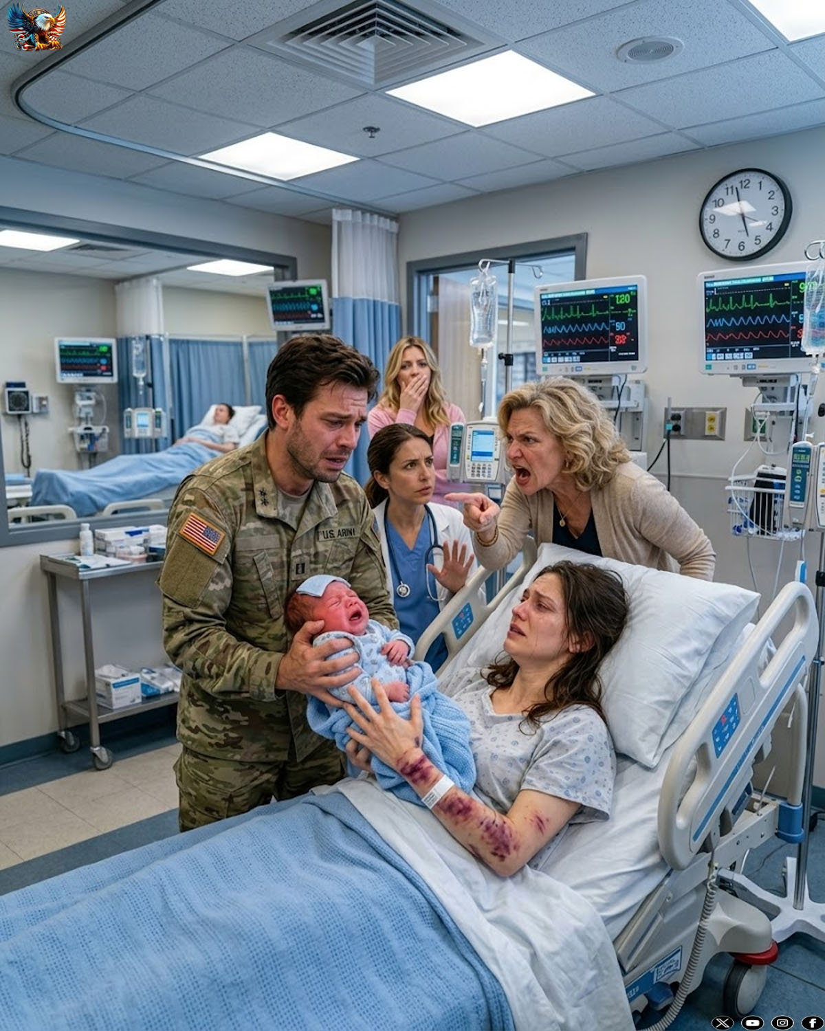 Returning home from an eight-month deployment, I found my newborn son burning with a lethal fever and my wife collapsed on the nursery floor with bruises. “She needed discipline,” my mother sneered, while my sister mockingly added that the sick baby was “her problem.” But their arrogant, triumphant smirks instantly evaporated when military police and my attorney marched through the front door behind me.
