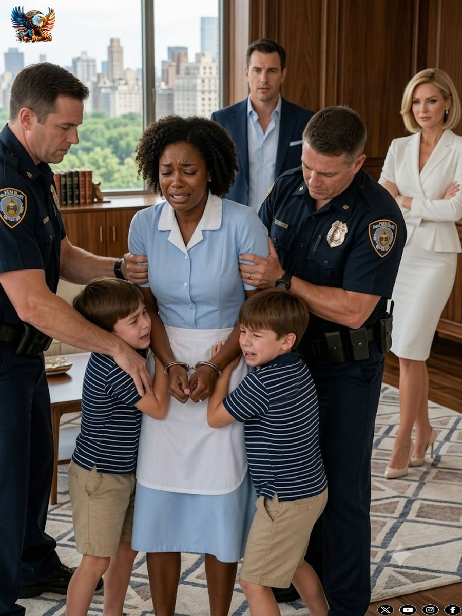 My six-year-old twin boys screamed in panic while police officers placed handcuffs on their nanny. “She st0le from this family,” my wife smirked coldly as the officers pulled the sobbing woman toward the front door.