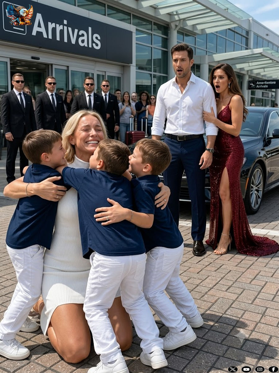 “My billionaire ex-husband sat beside me on a flight just to shame me—then three little boys stepped out of a Bentley and ran toward me, calling, “Mom!”