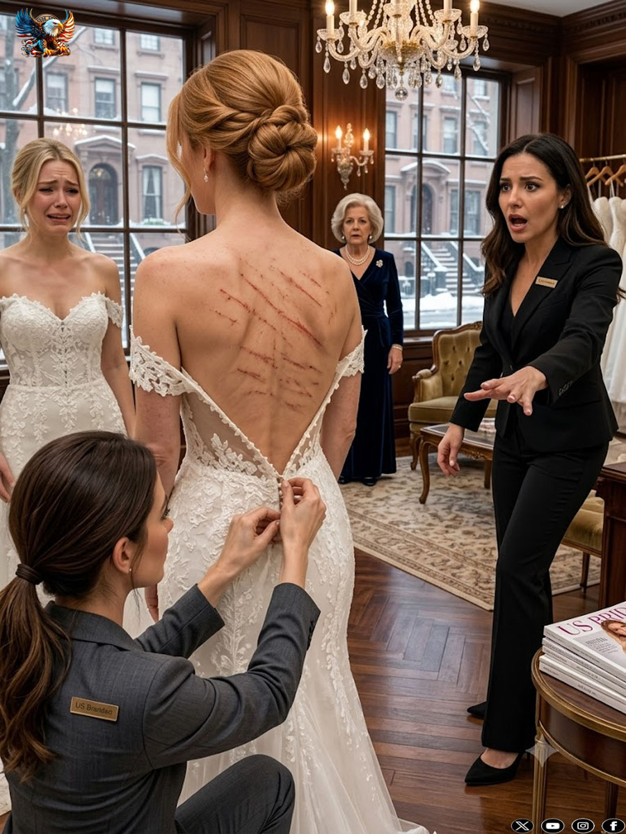At the bridal boutique, my little sister stepped out to show me her wedding dress. But when the seamstress unzipped the back, I stopped breathing.