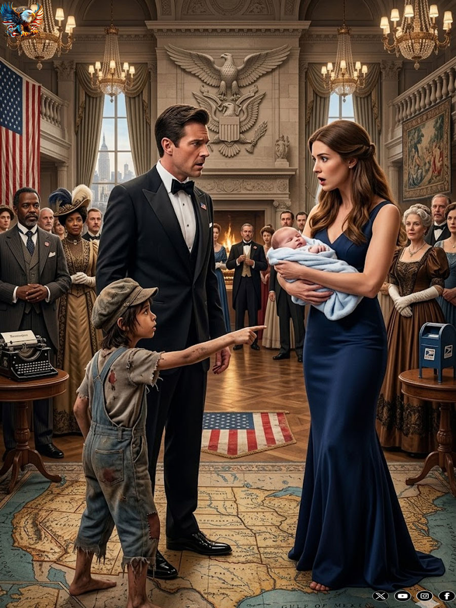 The homeless girl pulled the baby from the trash… and hours later, soaked to the bone, she burst into the city’s most luxurious engagement party. She pointed her finger at the bride… and the entire ballroom held its breath.