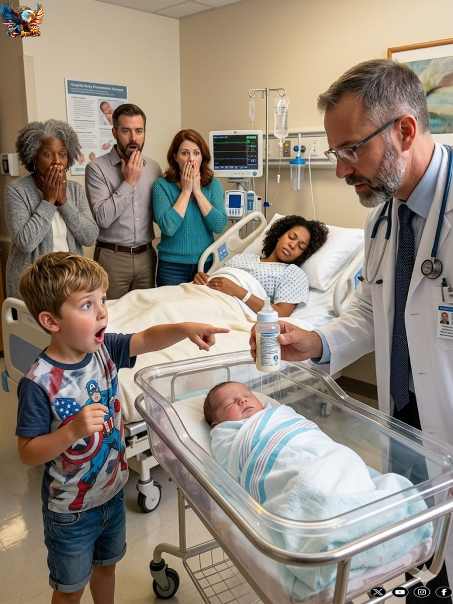 After they told me my newborn was ‘gone,’ my mother-in-law bent close and murmured, ‘God spared us from her blood.’ My husband looked away. My sister-in-law forced a faint smile. Then my eight-year-old son tugged my sleeve, pointed at the nurse’s cart, and whispered, ‘Mom… should I hand the doctor the powder Grandma stirs into the milk?’ The whole room went instantly silent…